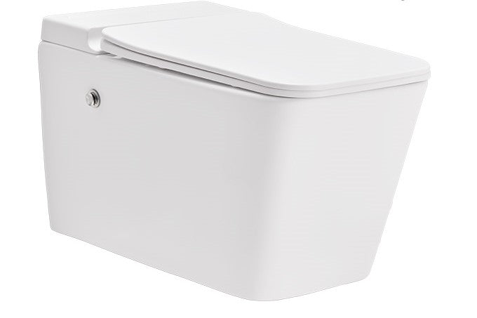 Bassino Ceramic Wall Mount/Wall Hung Western Toilet/Commode/Square Tankless with P Trap with Duroplast slim soft close seat cover (Size : 590*360*400mm)