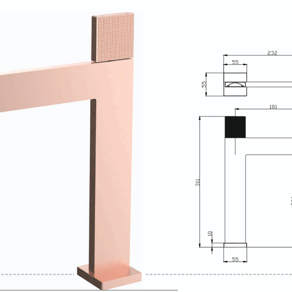 Premium Brass Tall Basin Mixer Faucet, Brushed Rose Gold Finish (Hot & Cold) NCGF-516 – 5 Years Warranty