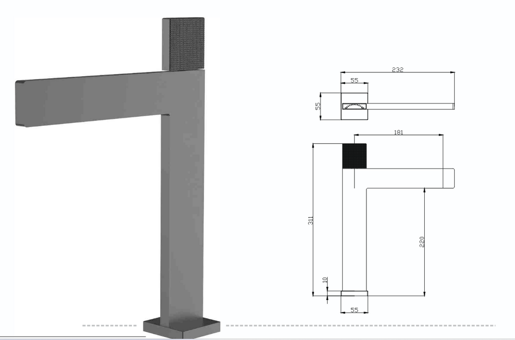 Premium Brass Tall Basin Mixer Faucet, Gun Grey Finish (Hot & Cold) – NCGF-517 – 5 Years Warranty