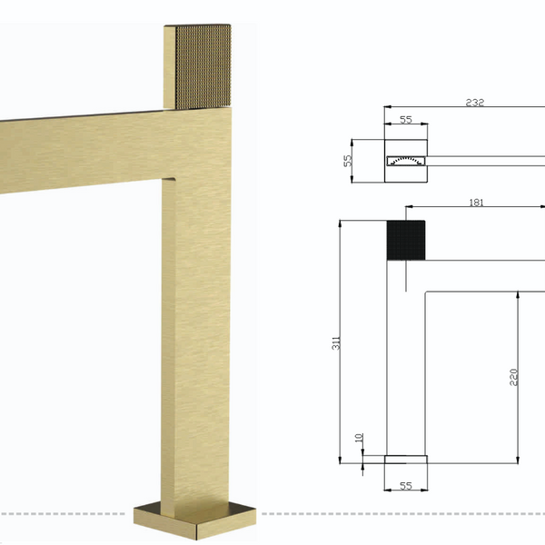 Premium Brass Tall Basin Mixer Faucet, Brushed Gold Finish (Hot & Cold) NCGF-515 – 5 Years Warranty