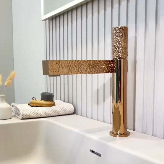BASSINO Hammered Series – Premium Short Body Basin Mixer Faucet Rose gold
