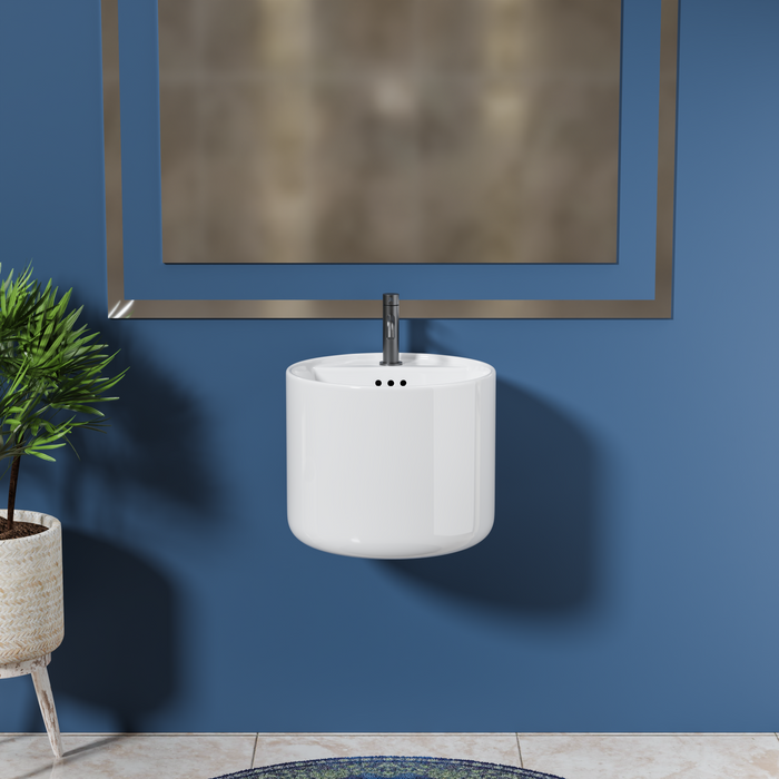 Bassino Rolex Wall Hung Wash Basin – Glossy Finish | Integrated Round Designer Basin 450×450×380 mm