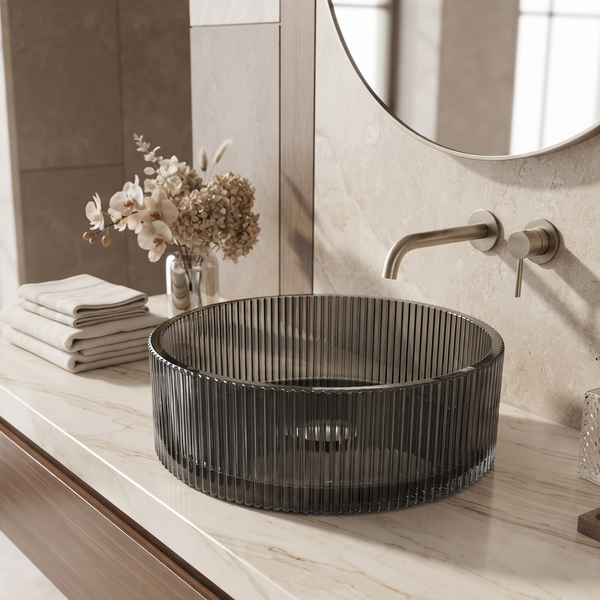 Bassino Modern Transparent Glass Wash Basin | Stylish Countertop Wash Basin for Bathroom–15.8"x15.8"x6.4" Black