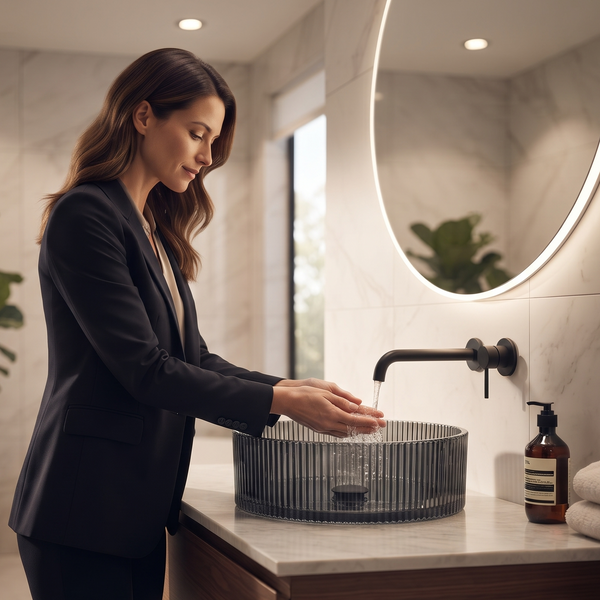 Bassino Modern Transparent Glass Wash Basin | Stylish Countertop Wash Basin for Bathroom–15.8"x15.8"x6.4" Black