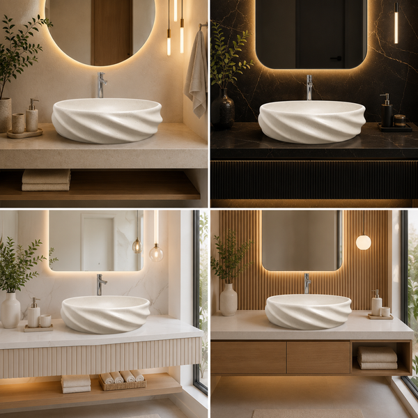 Terrazzo Matt Oval Countertop contemporary Wash Basin (21″ × 13″ × 6″ IN) Beige