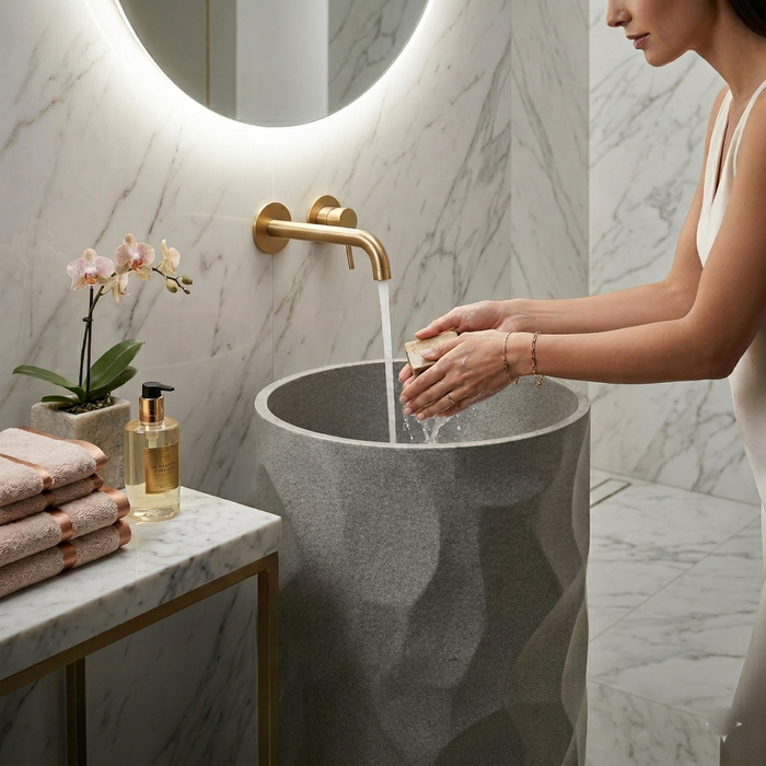 Textured Grey Freestanding Pedestal Wash Basin