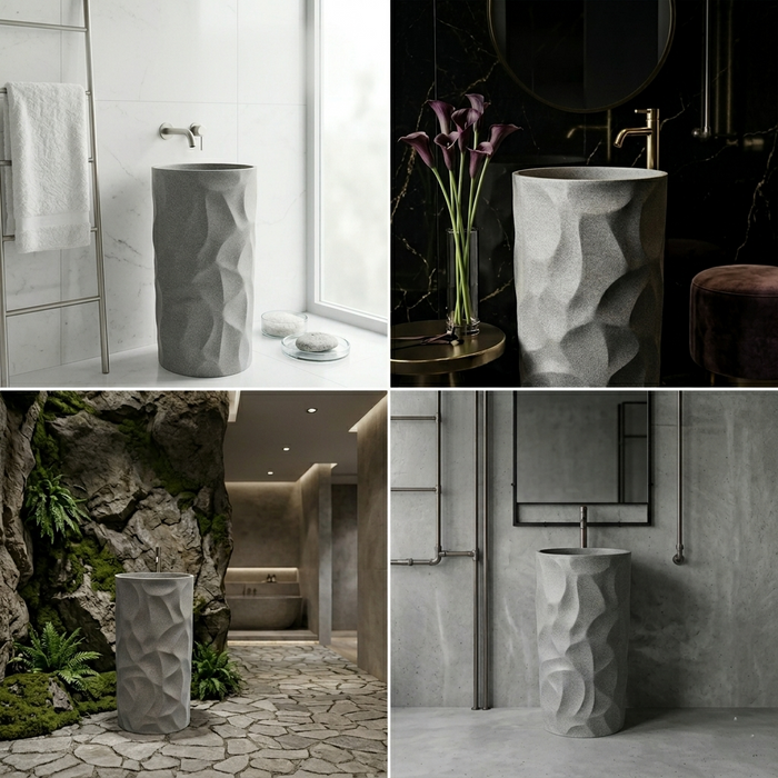 Textured Grey Freestanding Pedestal Wash Basin