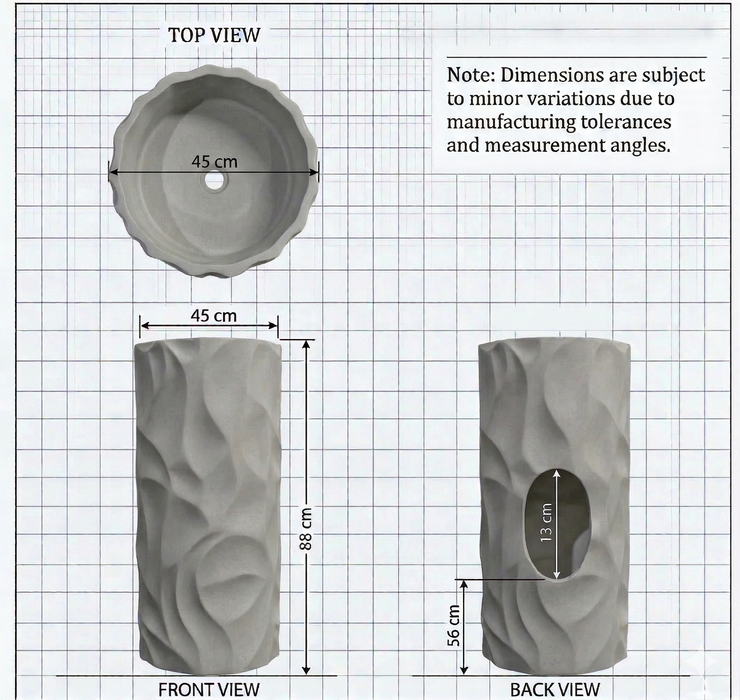 Textured Grey Freestanding Pedestal Wash Basin Size