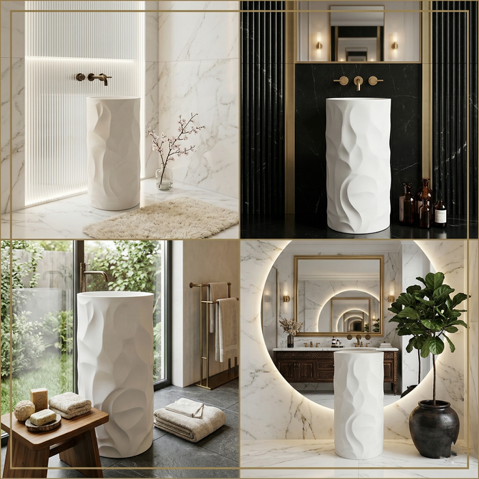 Textured White Freestanding Pedestal Basin 
