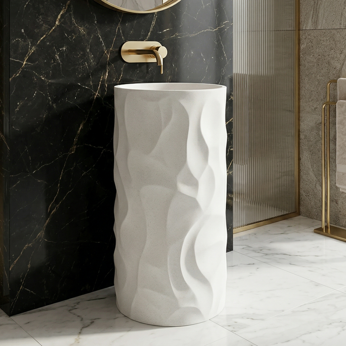 Textured White Freestanding Pedestal Basin