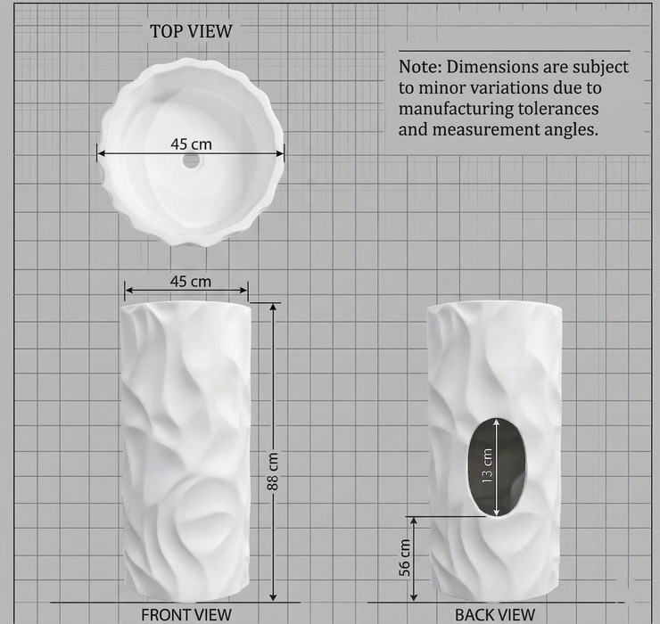 Textured White Freestanding Pedestal Basin Size