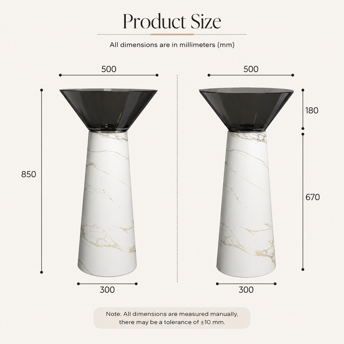 Top Black Rasin And Bottom Artificial Stone White Satvario Pedestal basin 