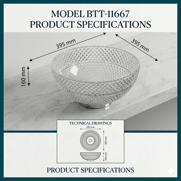 Transparent Glass Wash Basin Size