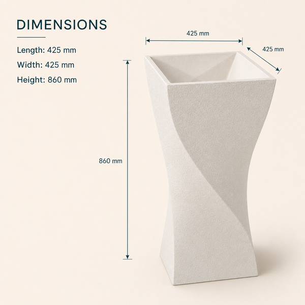 Twisted Architectural Form | Matt Ivory Elegance Artificial Stone Pedestal Basin 16.5″ × 16.5″ × 34″ In