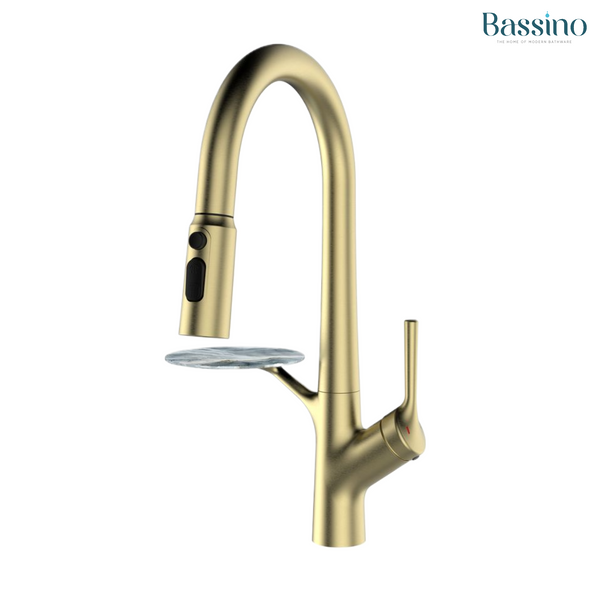 Pull-Out 3-Function Kitchen Sink Mixer Tap | 360° Swivel | Multi-Flow | 4 Finishes | 7-Year Warranty Brush Gold