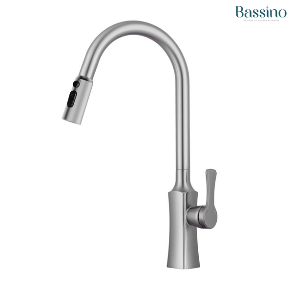 Pull-Out 3-Function Kitchen Sink Mixer Tap | 360° Swivel | Multi-Flow | 3 Finishes | 7-Year Warranty Silver Matt