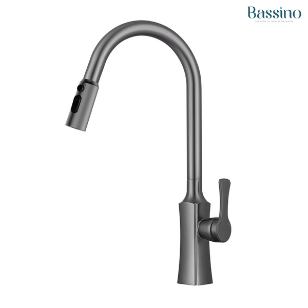 Pull-Out 3-Function Kitchen Sink Mixer Tap | 360° Swivel | Multi-Flow | 3 Finishes | 7-Year Warranty Gun Grey
