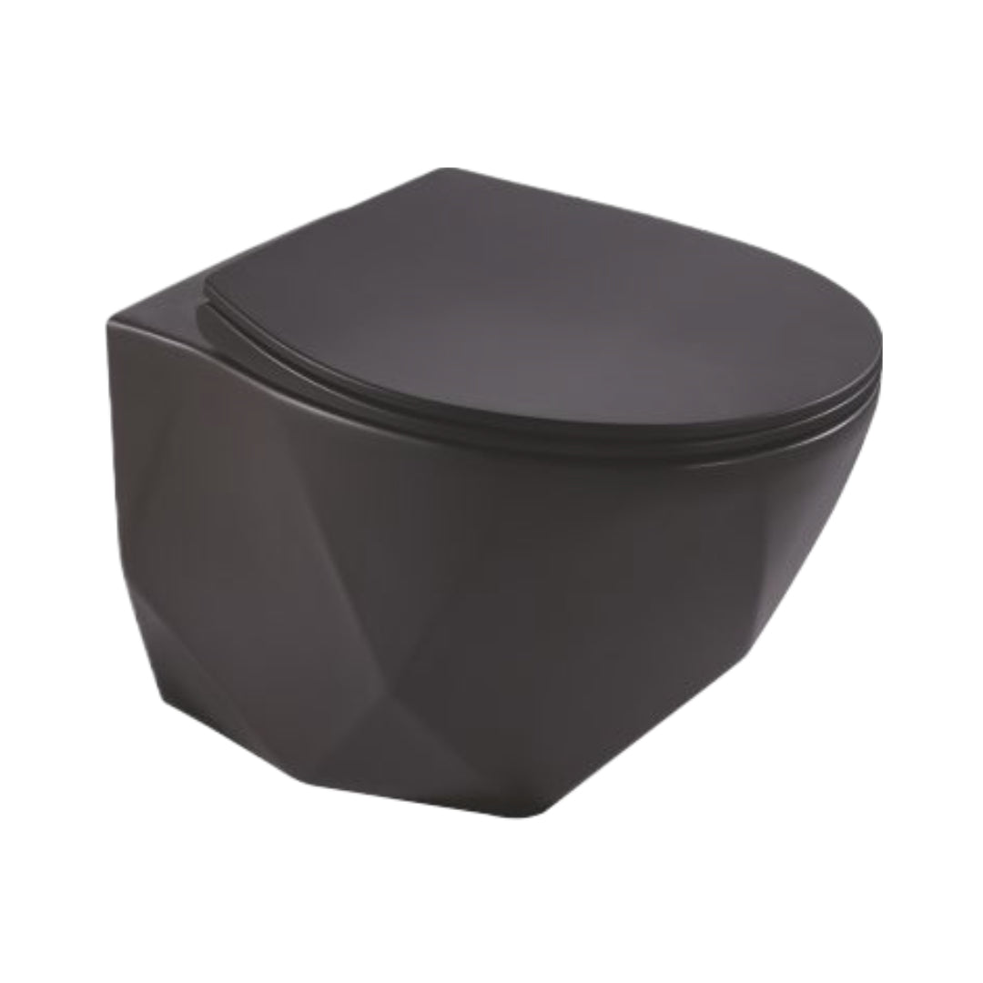 Bassino Ceramic Wall Mount/Wall Hung Western Toilet/Commode/Water Closet /European Commode P Trap Outlet Is From WALL With Soft Close Seat Cover For Bathrooms (Size : 510*380*355mm) FULL MATT BLACK (HIGH TEMPERATURE)