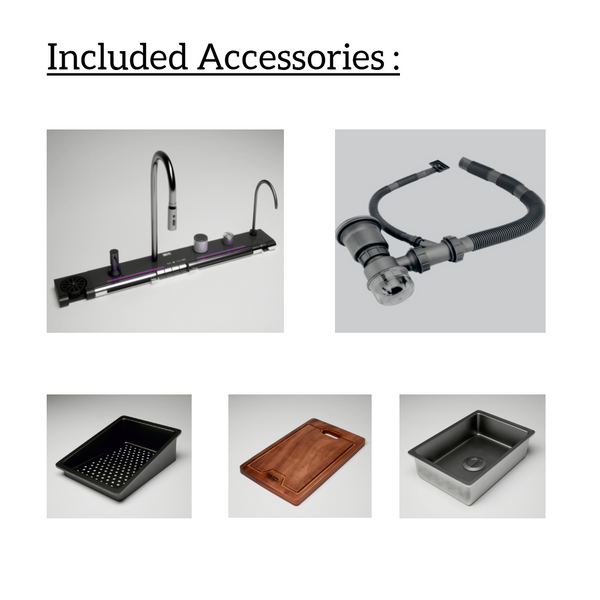 Bassino Premium Smart Kitchen Sink – 304 Stainless Steel | Piano Switch Control | PVD Coated | Pull-Out Faucet | Cup Washer | RO Tap | Drainage Knob | 30x18x9 | 25 Years warranty Black-Rosegold