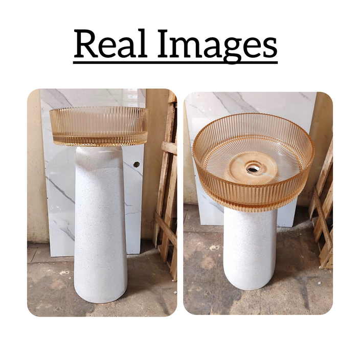 Glass Pedestal Wash Basin,size-16x16x34 Inch