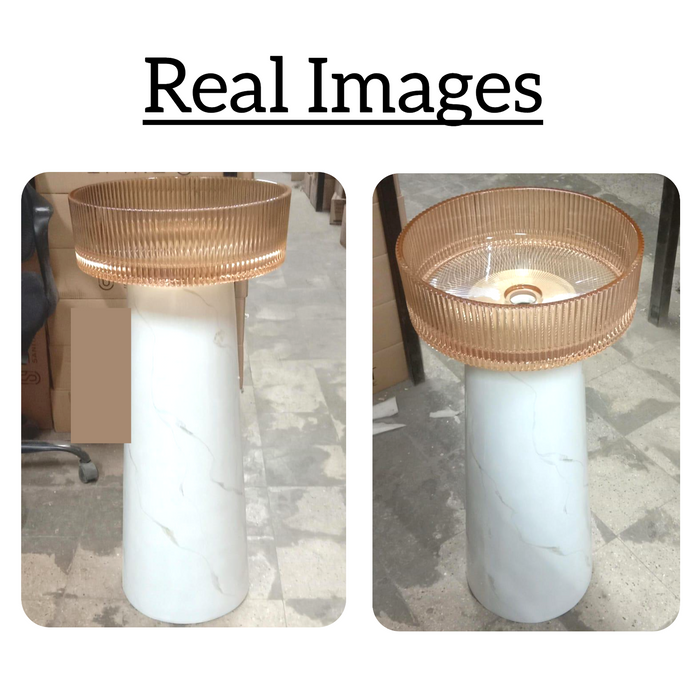 Glass Pedestal Wash Basin,size-16x16x34 Inch