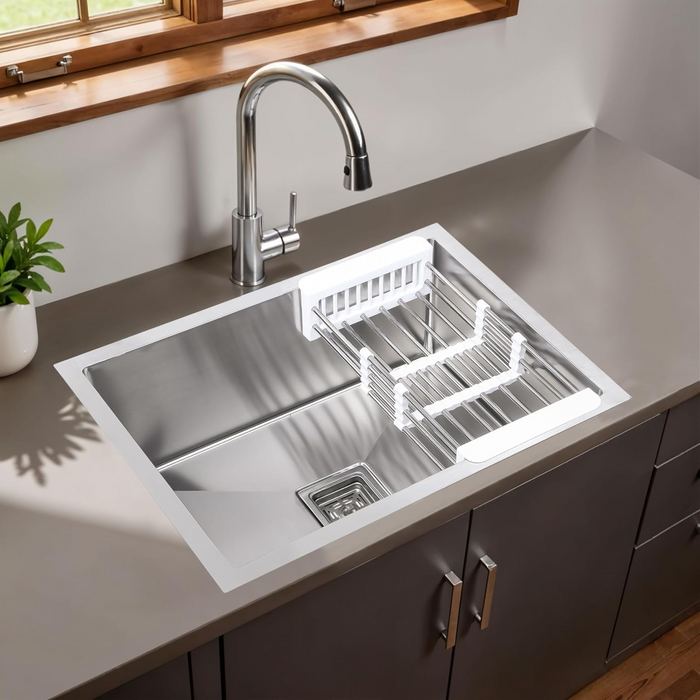 Bassino Handmade 304 GRADE Kitchen Sink 16x18 Inch ,Satin Finish,25 years warranty