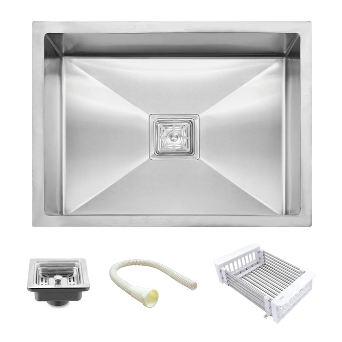 Bassino Handmade 304 GRADE Kitchen Sink 27x18 Inch ,Satin Finish,25 years warranty
