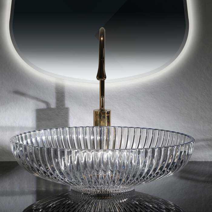 Bassino Modern Transparent Glass Wash Basin | Stylish Countertop Wash Basin for Bathroom–510x350x155 mm