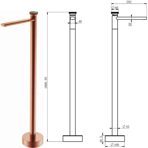 BASSINO Luxury Floor Standing Basin Mixer Tap | Designer Freestanding Faucet - 5 Years Warranty Brushed Rose Gold