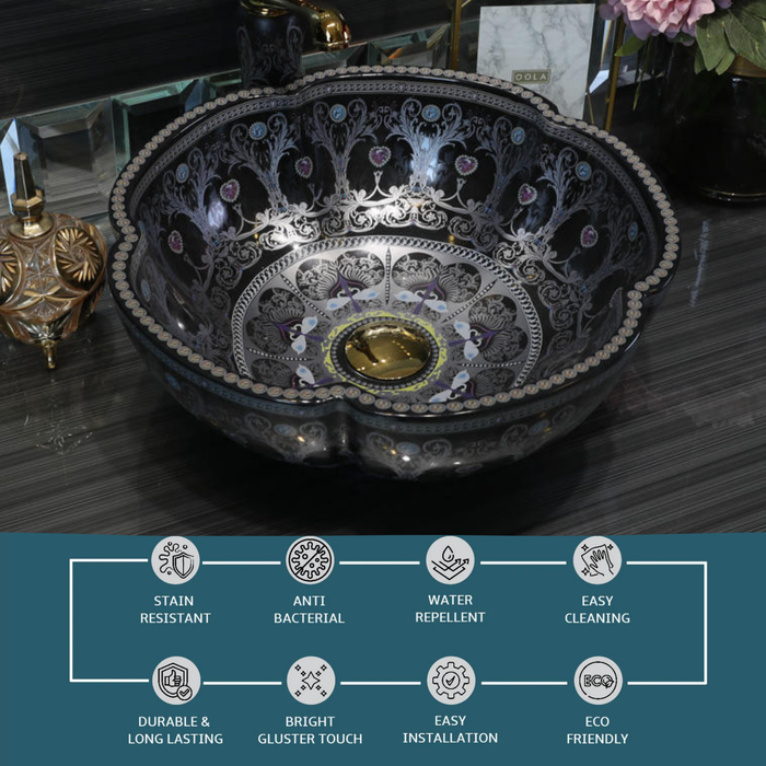 Premium Ceramic Wash Basin (Matt Black, Modern Minimalist Design  16.5 x 16.5 x5 In- AB600)