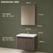 Wall-mounted bronze-grey bathroom vanity set with wave-textured cabinet doors, white basin, mirrored storage cabinet, and integrated LED lighting.