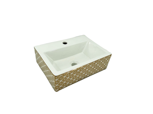 BASSINO Art Wash Basin Countertop, Tabletop Ceramic Bathroom Sink/Basin(395 x 295 x 120mm)