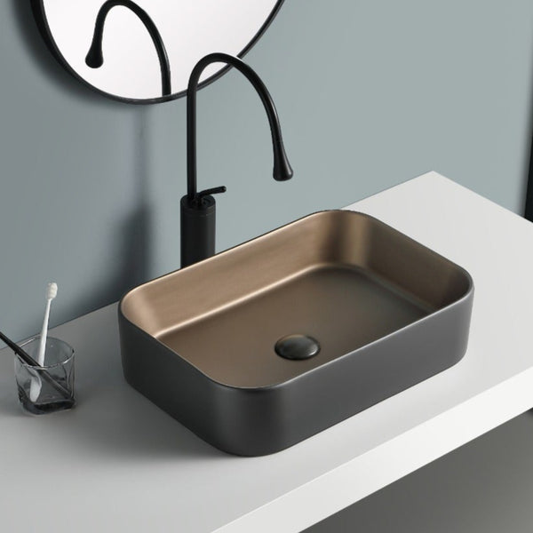 Premium Designer Multi-Print Table Top Basin (20x14x5 In) Black Copper
