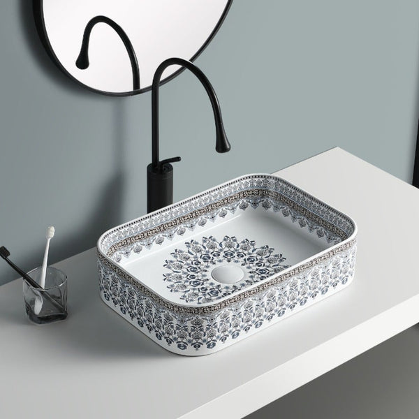 Premium Designer Multi-Print Table Top Basin (20x14x5 In) Morrocon