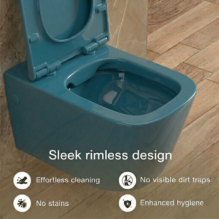 Bassino Wall Hung Toilet – Glossy Forest Green | 20.5 x 13.5 x 14 Inches Modern WC
