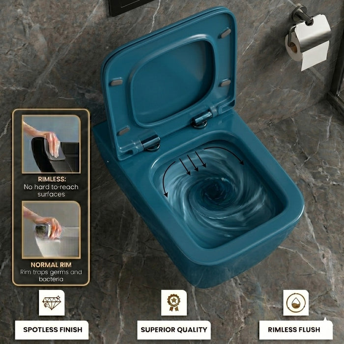 Bassino Wall Hung Toilet – Glossy Forest Green | 20.5 x 13.5 x 14 Inches Modern WC
