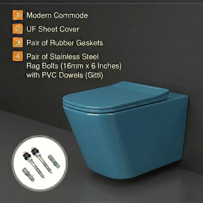 Bassino Wall Hung Toilet – Glossy Forest Green | 20.5 x 13.5 x 14 Inches Modern WC