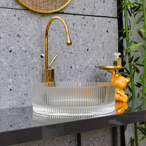 Bassino Modern Transparent Glass Wash Basin | Stylish Countertop Wash Basin for Bathroom–395x395x160 mm Clear