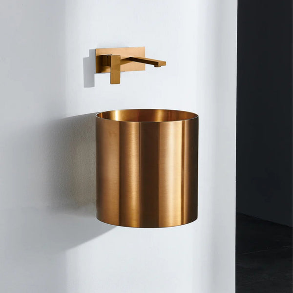 Metal Countertop/Wall Mount Half Pedestal Wash Basin,Size-16x16x16 Inch Rose gold