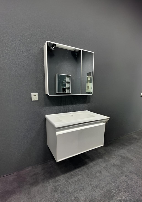 Plywood Bathroom Vanity Set with Ceramic Basin, LED Sensor Main Cabinet and LED Mirror Cabinet with Defogger function