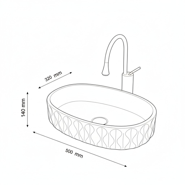 Bassino Luxury Table Top Wash Basin  – 20 × 12.5 × 5.5 Inches | Glossy Black & Gold Imported Basin