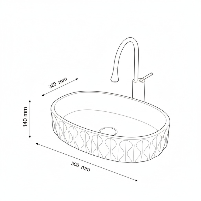 Bassino Luxury Table Top Wash Basin  – 20 × 12.5 × 5.5 Inches | Glossy Black & Gold Imported Basin