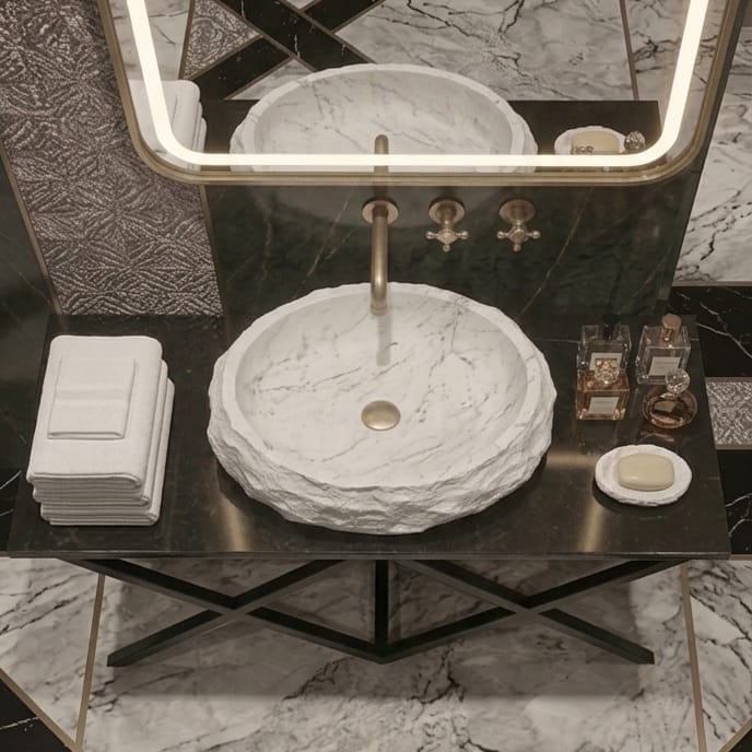 BASSINO Stone Finish Table Top Basin – 19″ x 14″x 6" Matte Designer Artifical Countertop Wash Basin