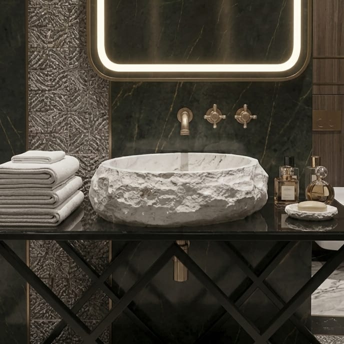 BASSINO Stone Finish Table Top Basin – 19″ x 14″x 6" Matte Designer Artifical Countertop Wash Basin