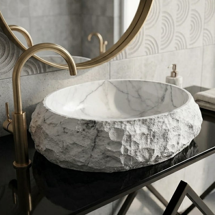 BASSINO Stone Finish Table Top Basin – 19″ x 14″x 6" Matte Designer Artifical Countertop Wash Basin