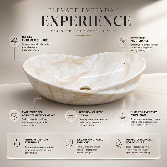 White Beige Marble Ceramic Countertop Wash Basin