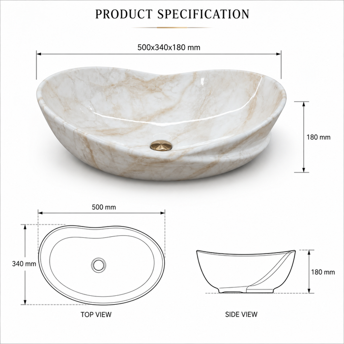 White Beige Marble Ceramic Countertop Wash Basin