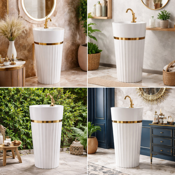White Gloss Ceramic Pedestal Wash Basin 10