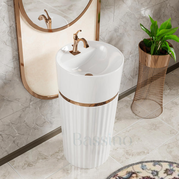 Premium Ceramic Pedestal Wash Basin 18x18x34 Inches | White Glossy Finish | Modern &amp; Traditional Bathroom Design | Durable, Stain-Resistant