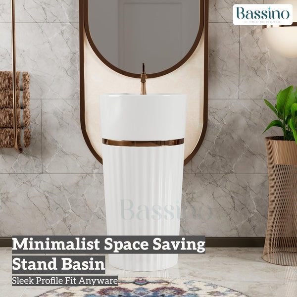 Premium Ceramic Pedestal Wash Basin 18x18x34 Inches | White Glossy Finish | Modern &amp; Traditional Bathroom Design | Durable, Stain-Resistant